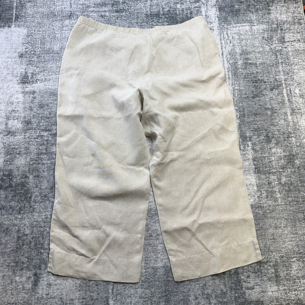 J Jill Pants Womens XL Beige Love Linen Wide Leg Crop Pull On Lagenlook Resort - Picture 2 of 8